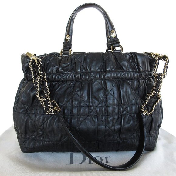 Auth Christian Dior Handbag Shoulder Bag black leather s0550g